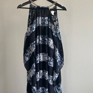 Michael Kors Gold-plated chain halter neck flutter dress｜NAVY｜SIZE: S